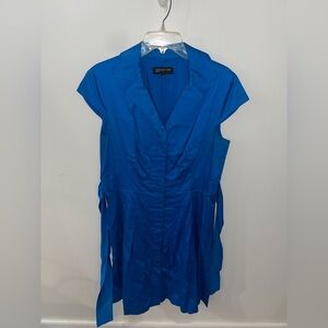 Jones New York Blue Notched Collar Ruched Blouse